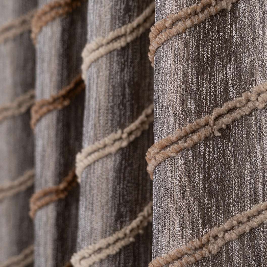 Dekor függöny anyag hullám mintával taupe színben