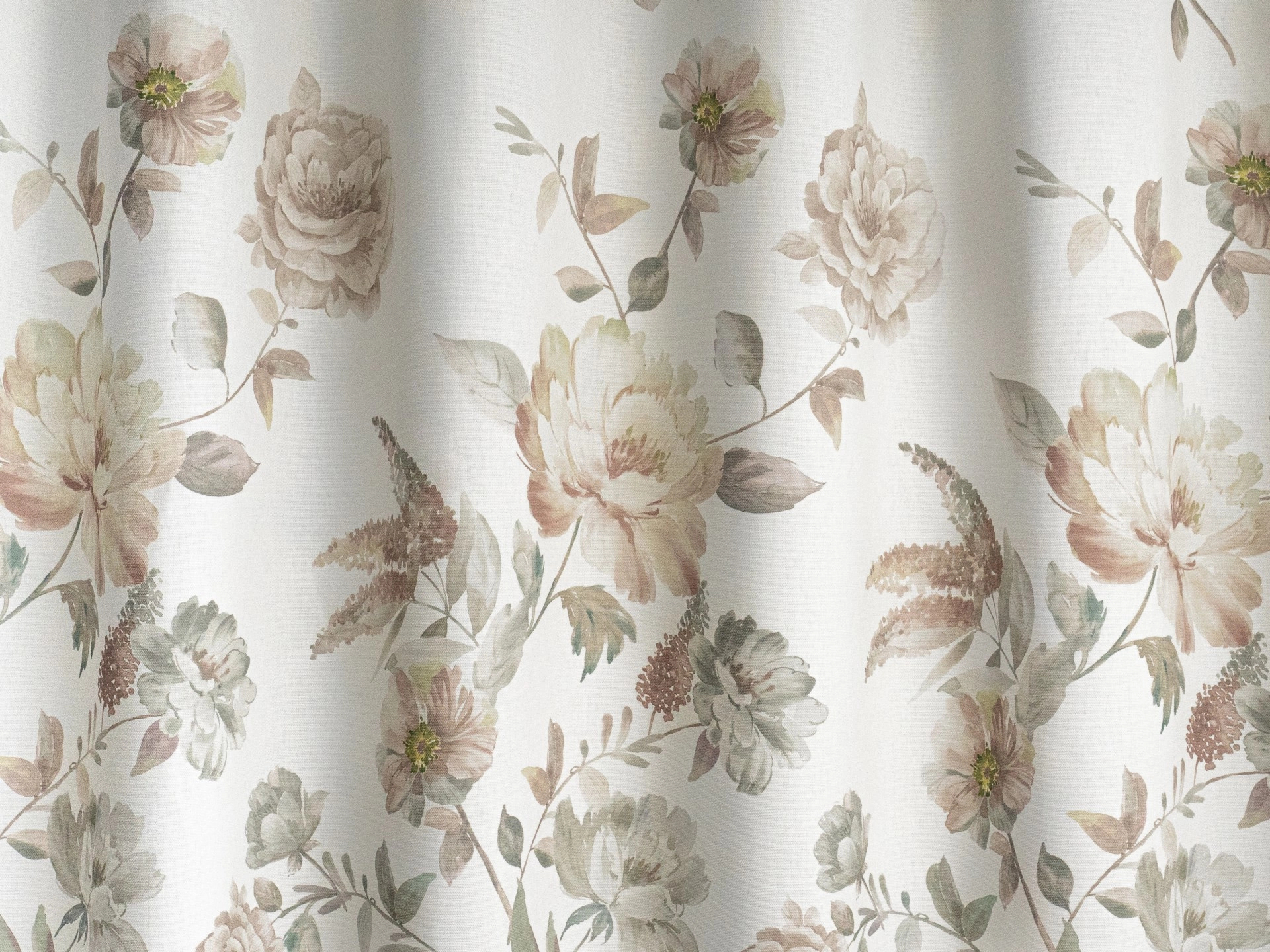 Virág mintás dekor sötétítő függöny textil beige, zöldes színvilágban