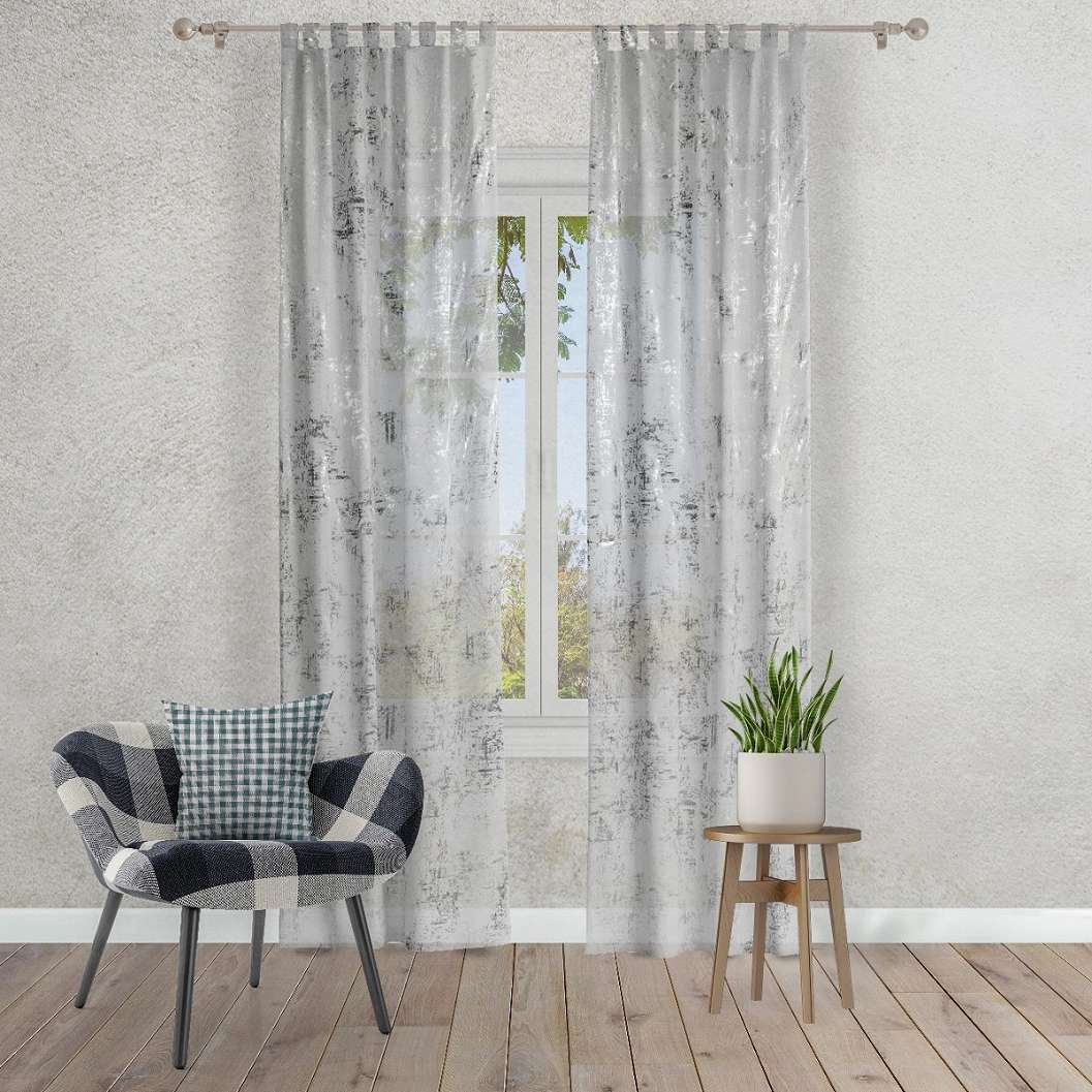 Koptatott metál ezüst hatású design fényáteresztő függöny textil 310cm magas
