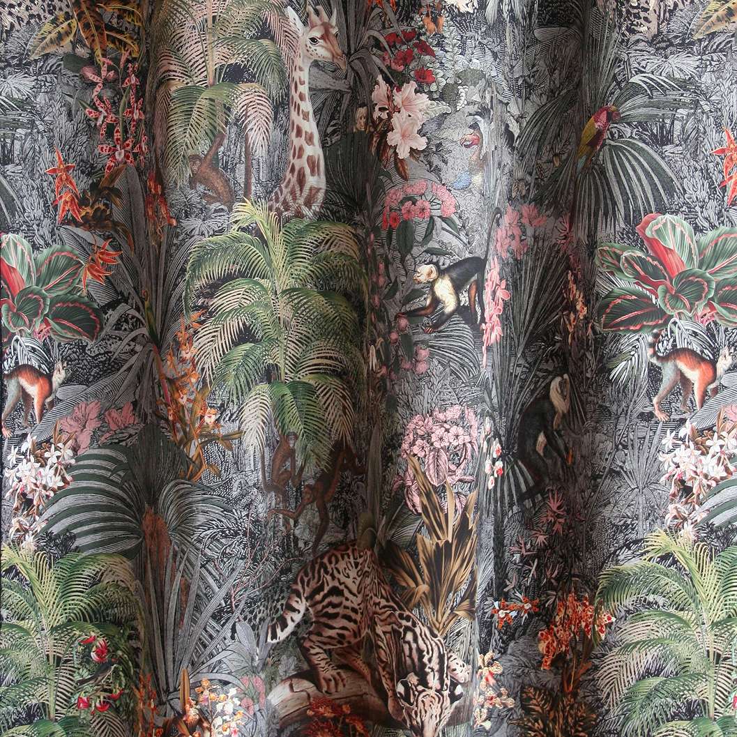 Trópusi levél és állat mintás zöld fekete design függöny textil