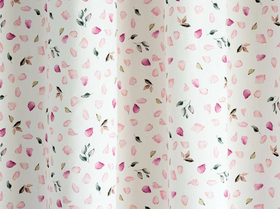 Zöld és rózsaszín virág szirom mintás sötétítő függöny textil
